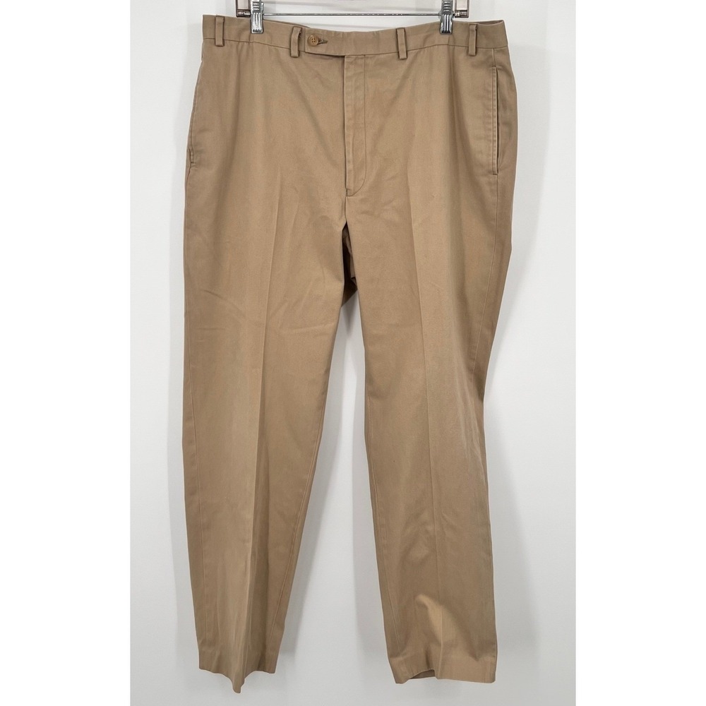 Lauren Ralph Lauren Mens 38x34 Khaki Chino‎ Pants Flat Front Cotton Tan Trousers
